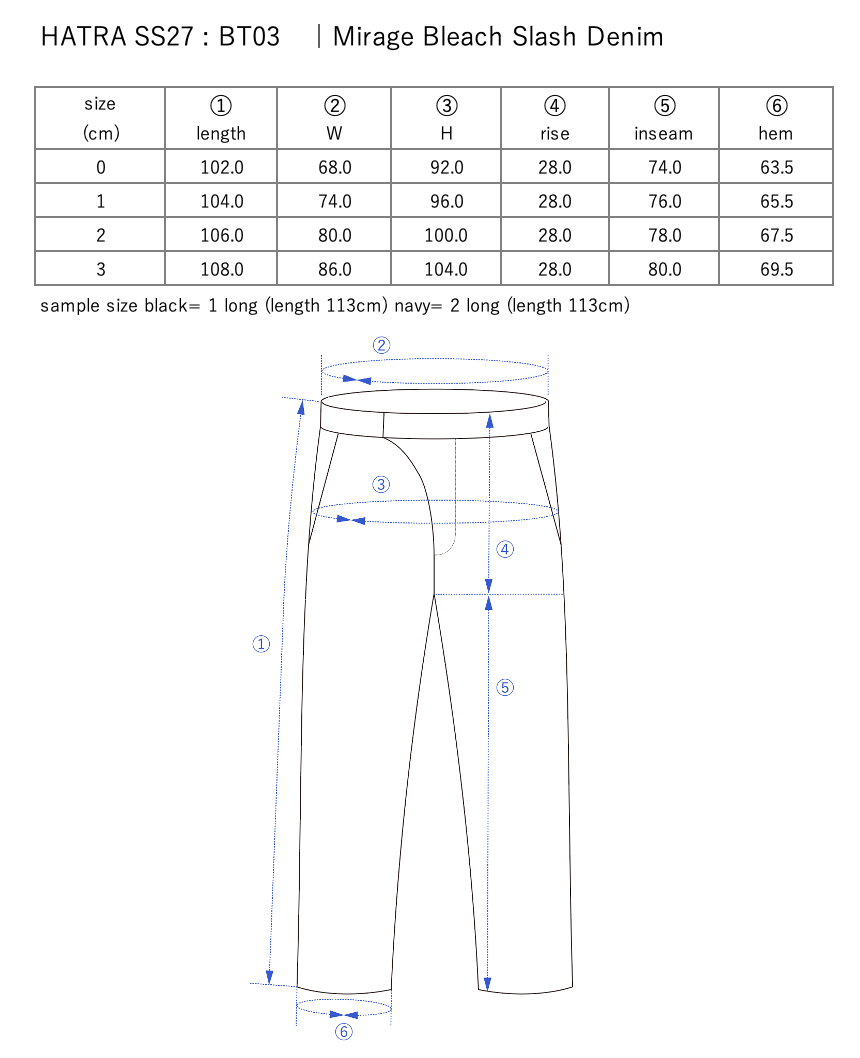 Mirage Bleach Slash Denim / black - Size chart