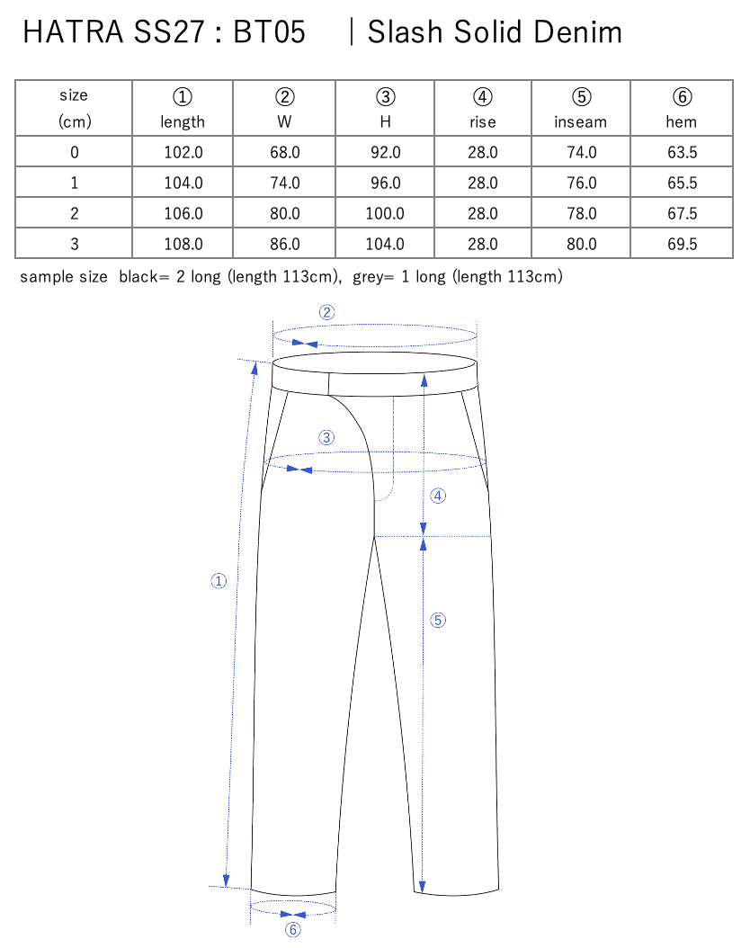 Slash Solid Denim / black - Size chart