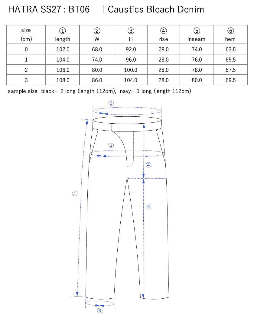Caustics Bleach Denim / black - Size chart