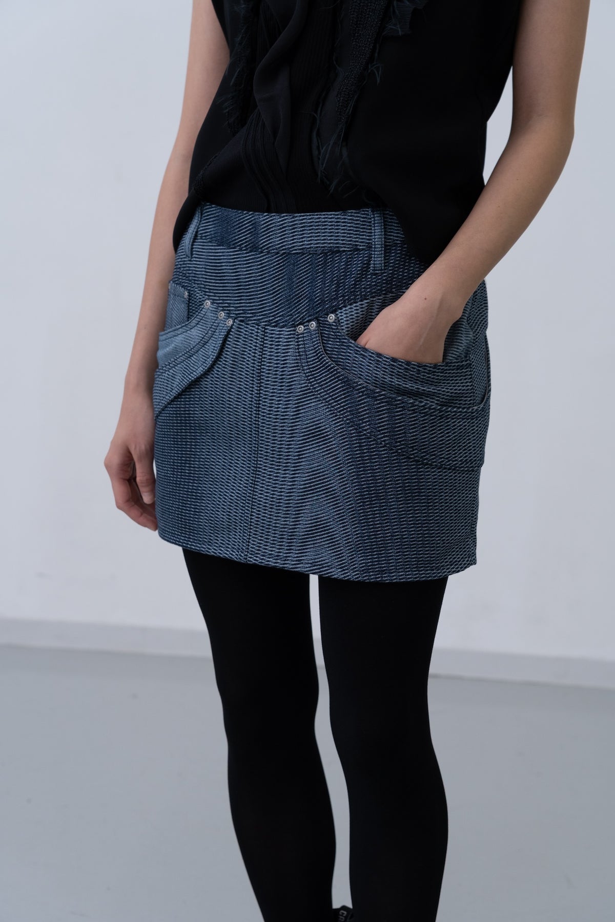 Mirage Bleach Mini Skirt / navy - Image 8