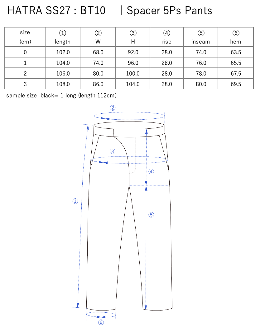 Spacer 5Ps Pants / grey - Size chart