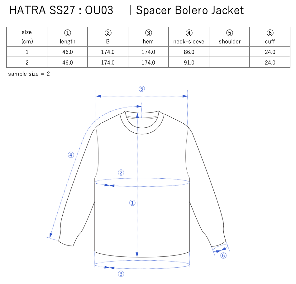 Spacer Bolero Jacket / black - Size chart