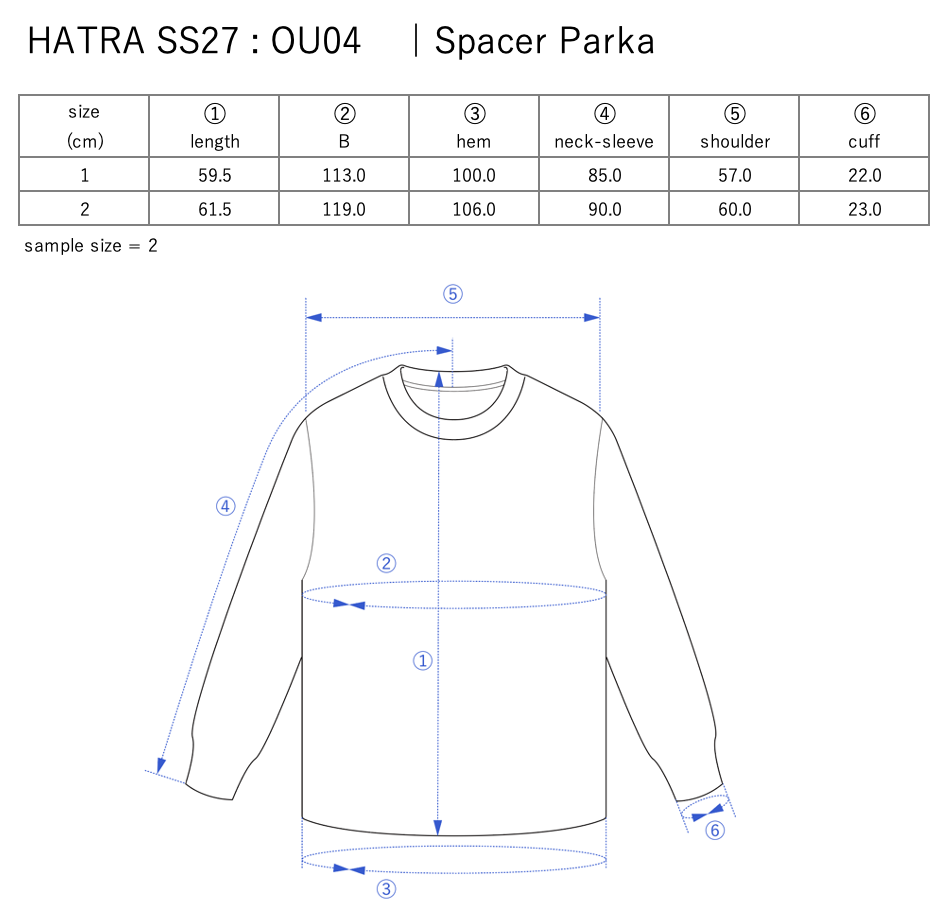 Spacer Parka / grey - Size chart