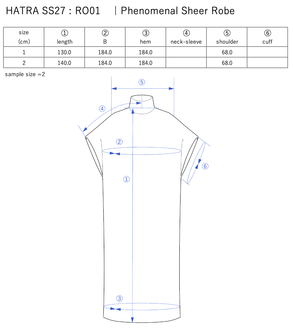Phenomenal Sheer Robe / oil-black - Size chart