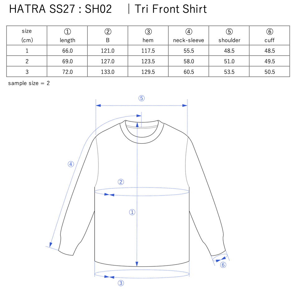 Tri Front Shirt / black - Size chart