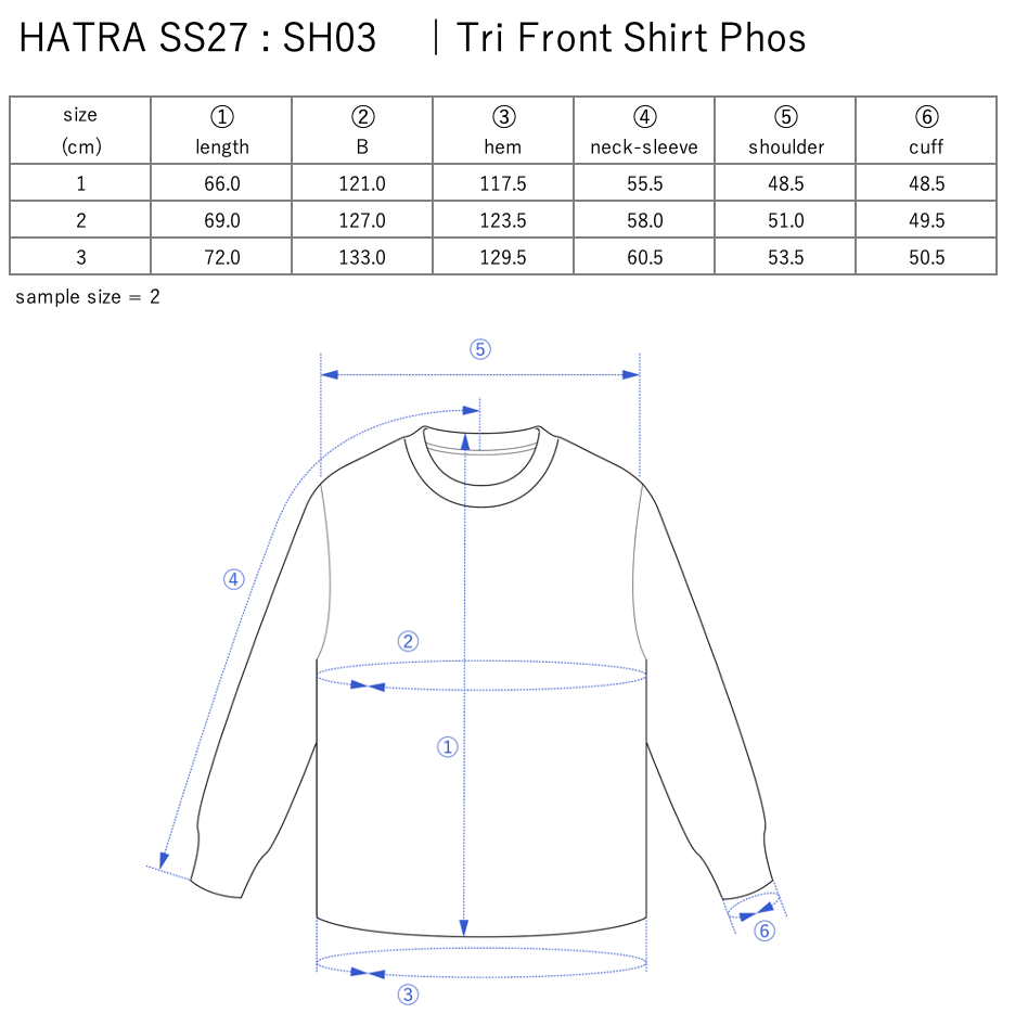 Tri Front Shirt Phos / oil - Size chart