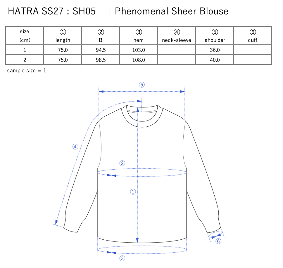 Phenomenal Sheer Blouse / lay-white - Size chart