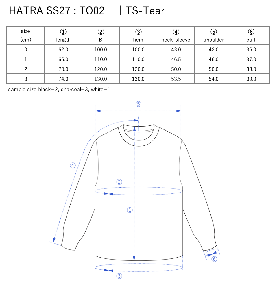 TS-Tear / charcoal - Size chart