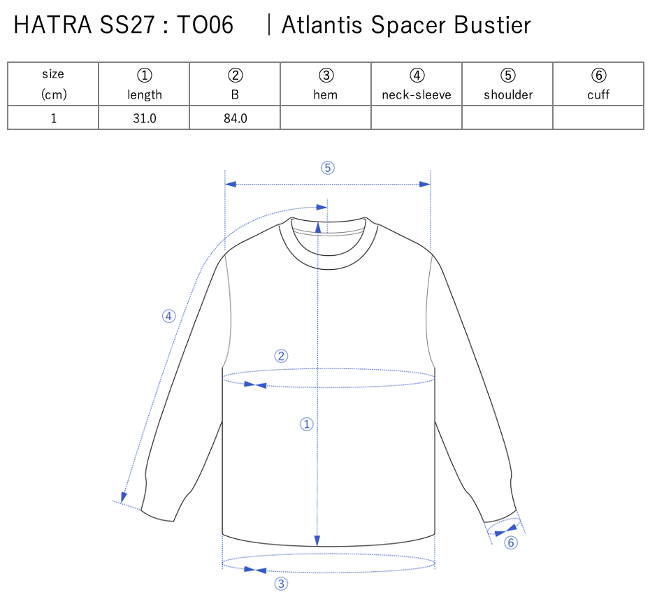 Atlantis Spacer Bustier / black - Size chart
