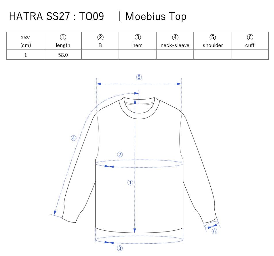 Moebius Top / grey - Size chart